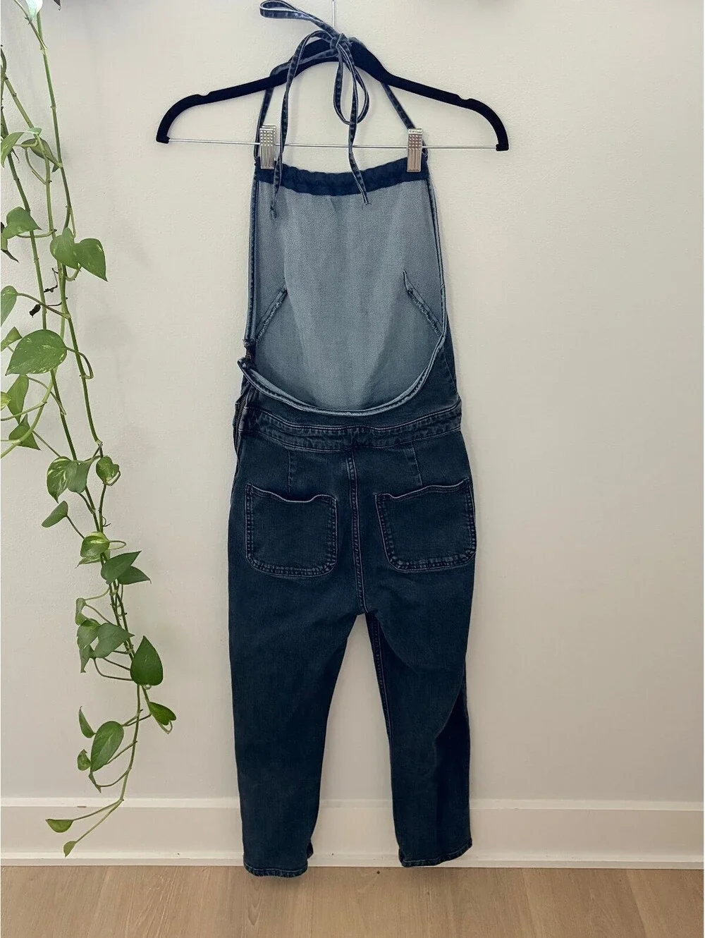 Free People Black Denim Halter Jumpsuit Overalls Womens Size 6 Boho